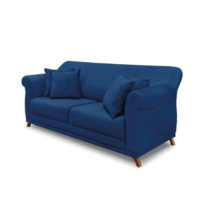 Sofá 3 Lugares Pé De Madeira Julieta 220 Cm Suede S04 - D'rossi Cor Azul Marinho