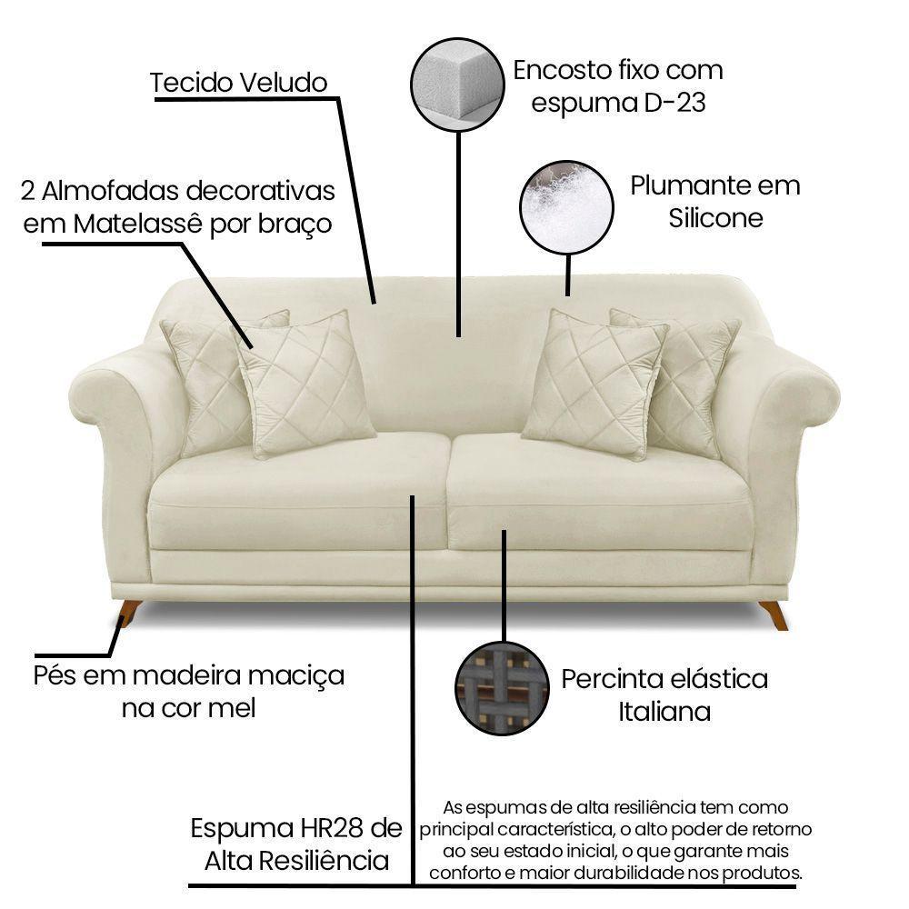Sofá 2 Lugares Pé De Madeira Julieta 180 Cm Veludo S04 - D'rossi Cor Bege - 5