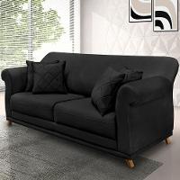 Sofá 3 Lugares Pé De Madeira Julieta 200 Cm Veludo S04 - D'rossi Cor Preto - 6
