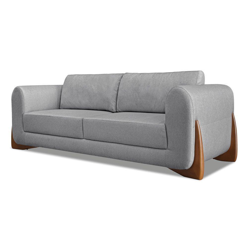 Sofá 2 Lugares Base De Madeira Clarissa 180 Cm Linho S04 - D'rossi Cor Cinza - 1