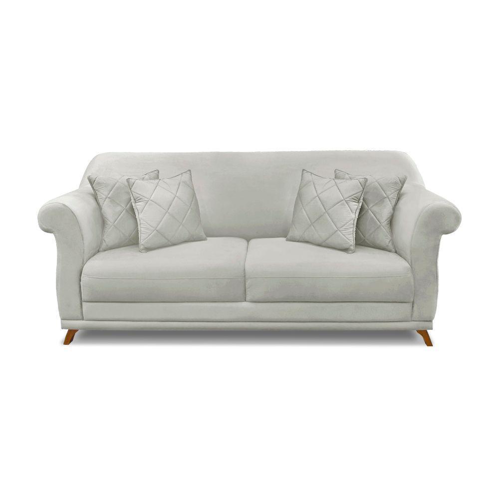 Sofá 3 Lugares Pé De Madeira Julieta 220 Cm Veludo Prata S04 - D'rossi - 3