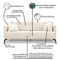 Sofá 2 Lugares Pé De Ferro Preto Rafaela 180 Cm Linho S04 - D'rossi Cor Perola - 7