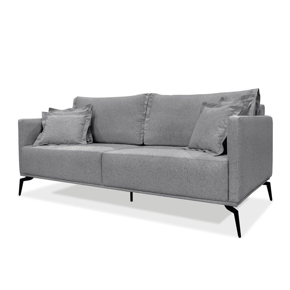 Sofá 3 Lugares Pé De Ferro Preto Rafaela 220 Cm Linho Cinza S04 - D'rossi - 1