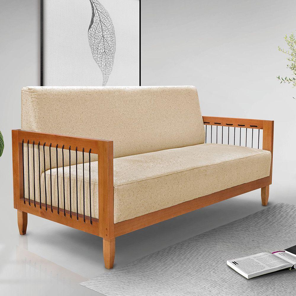 Sofá 2 Lugares Base De Madeira Mariana 160 Cm Linho Dourado S04 - D'rossi - 4