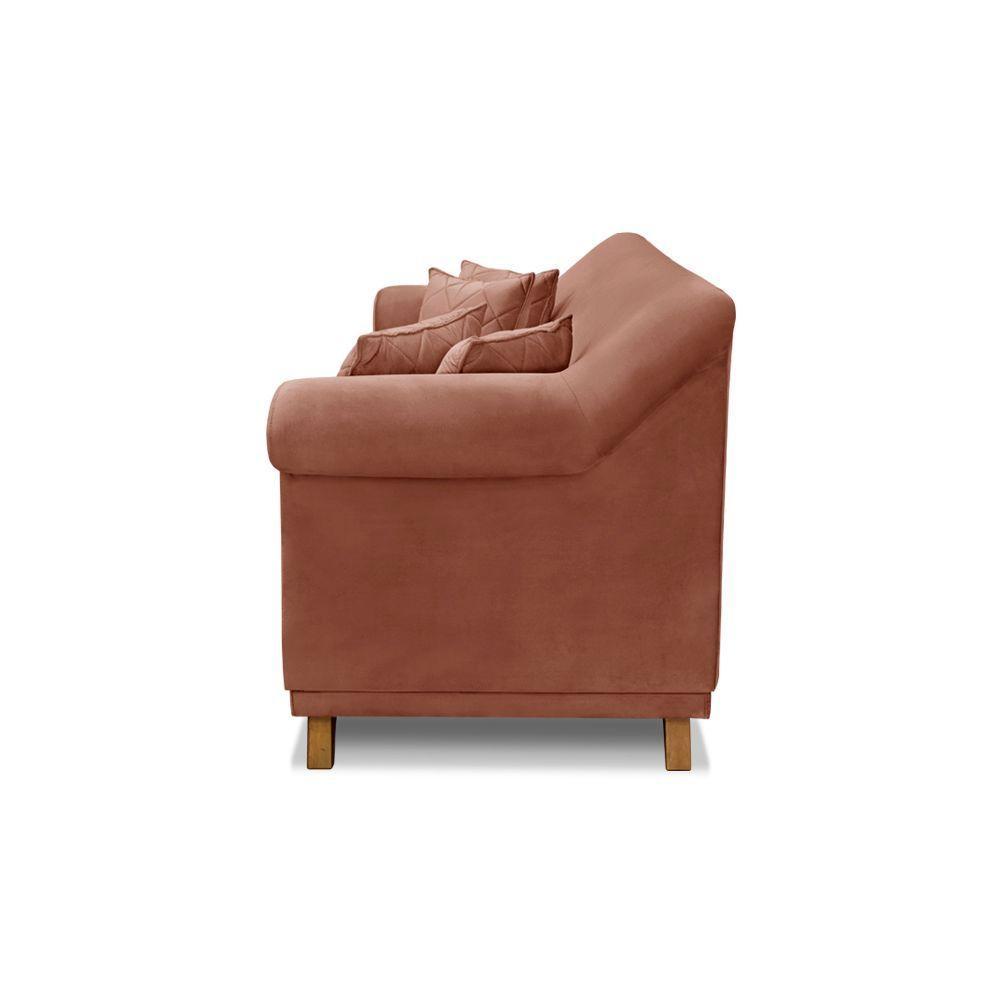Sofá 3 Lugares Pé De Madeira Julieta 200 Cm Veludo S04 - D'rossi Cor Cobre - 4