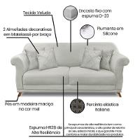 Sofá 2 Lugares Pé De Madeira Julieta 180 Cm Veludo S04 - D'rossi Cor Prata - 5