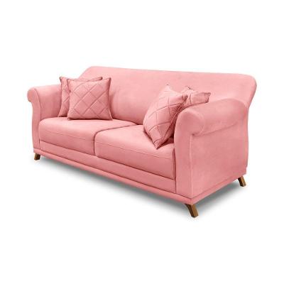 Sofá 2 Lugares Pé De Madeira Julieta 180 Cm Veludo Rosa S04 - D'rossi