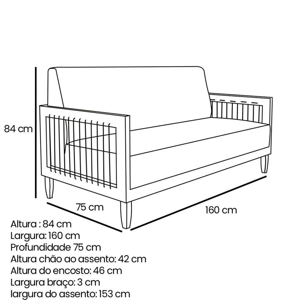 Sofá 2 Lugares Base De Madeira Mariana 160 Cm Linho S04 - D'rossi Cor Cinza - 5