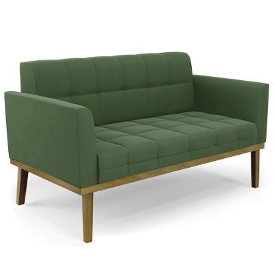 Sofá Namoradeira Base Madeira Castanho Ana Suede Verde