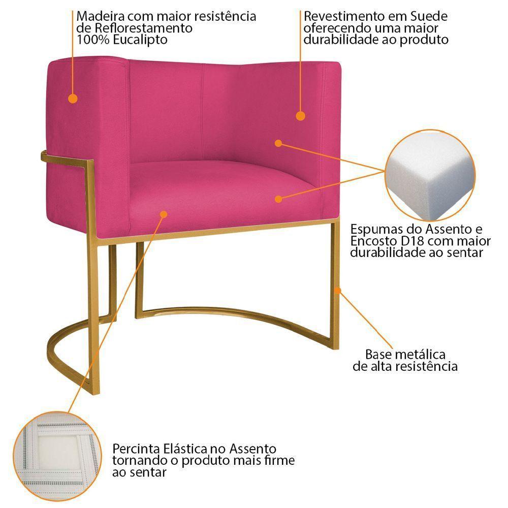 Kit Divã Luna 160cm Lado Esquerdo E 02 Poltronas Base De Ferro Dourado Suede Pink - 5