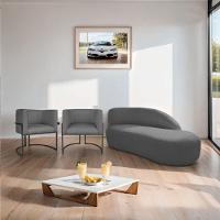 Kit Divã Luna 185cm Lado Direito E 02 Poltronas Base De Ferro Preto Linho Cinza Escuro - 9