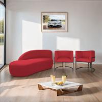 Kit Divã Luna 160cm Lado Esquerdo E 02 Poltronas Base De Ferro Preto Suede Vermelho - 9