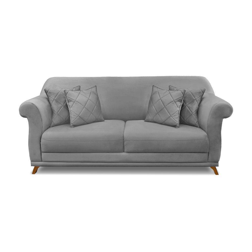 Sofá 2 Lugares Pé De Madeira Julieta 180 Cm Veludo S04 - D'rossi Cor Cinza - 3