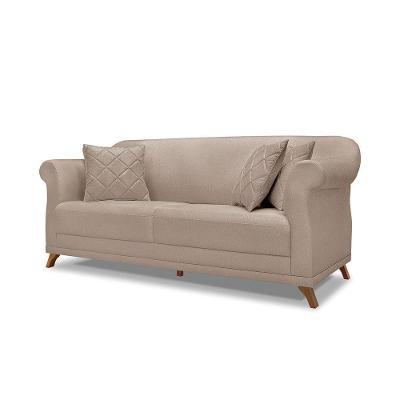 Sofá 2 Lugares Pé De Madeira Julieta 160 Cm Linho S04 - D'rossi Cor Areia