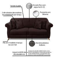 Sofá 3 Lugares Pé De Madeira Julieta 220 Cm Suede S04 - D'rossi Cor Café - 5