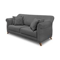 Sofá 3 Lugares Pé De Madeira Julieta 200 Cm Suede S04 - D'rossi Cor Cinza - 1