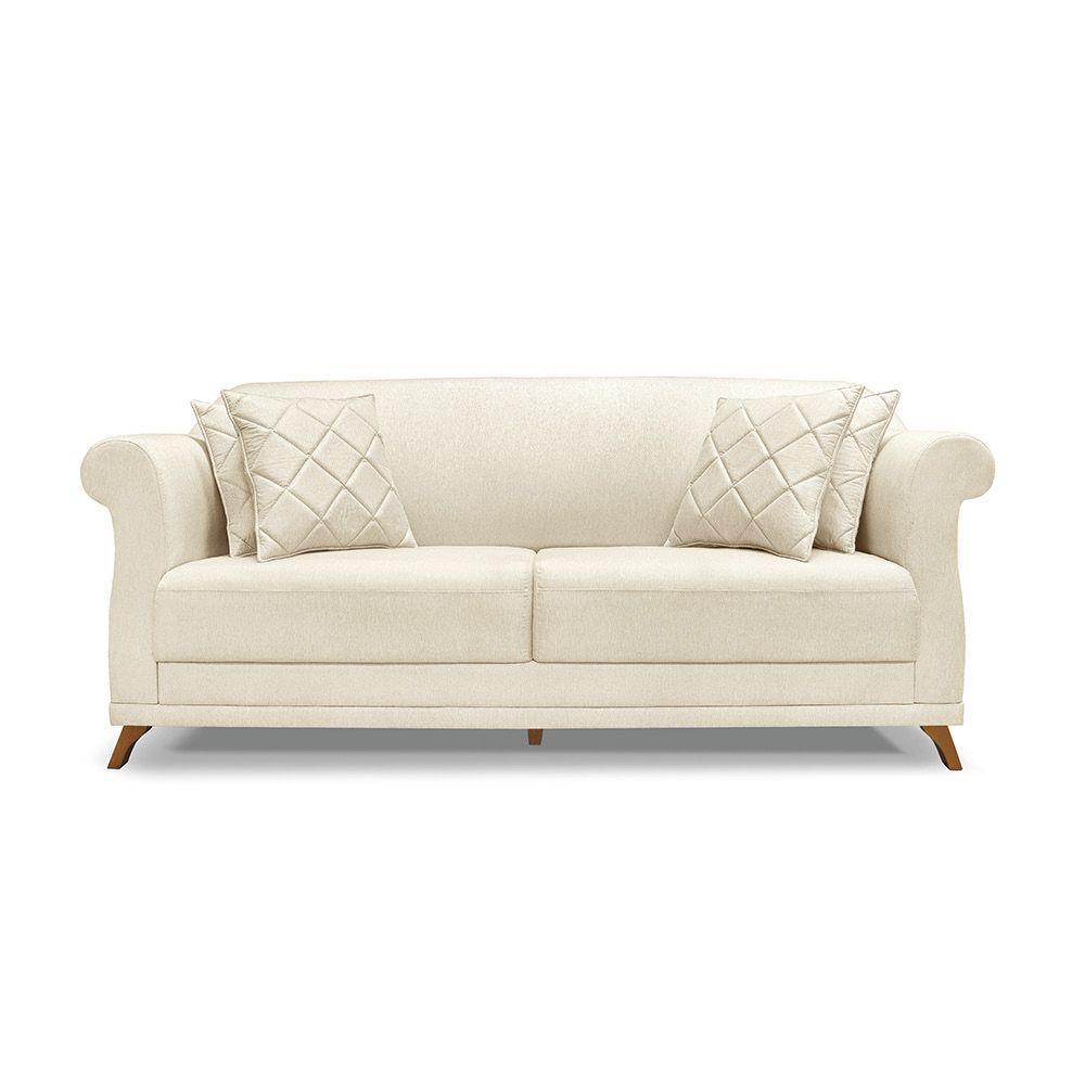 Sofá 2 Lugares Pé De Madeira Julieta 180 Cm Linho S04 - D'rossi Cor Natural - 3
