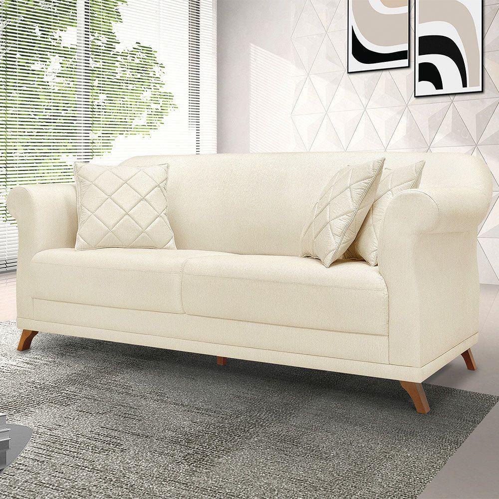 Sofá 2 Lugares Pé De Madeira Julieta 180 Cm Linho S04 - D'rossi Cor Natural - 6