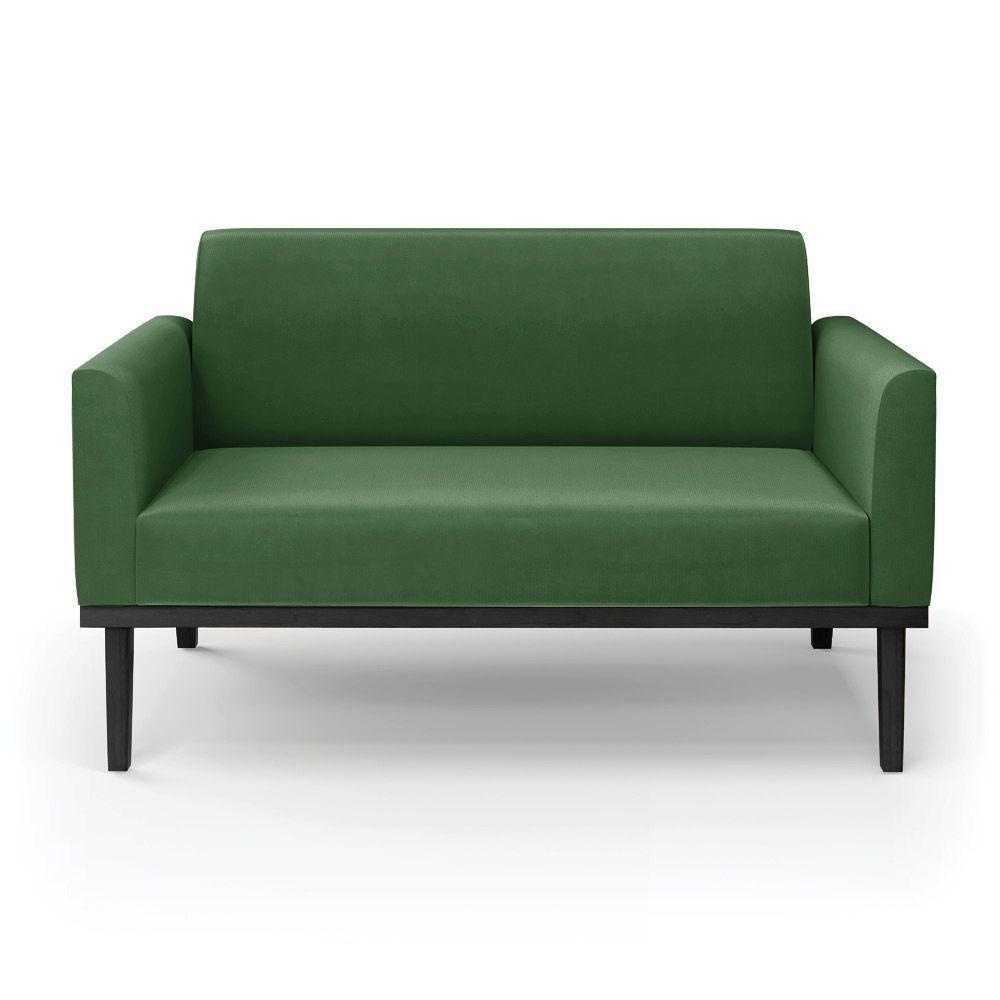 Poltrona Namoradeira Decorativa Pés Fixo Em Madeira Preto Suede Verde - 3