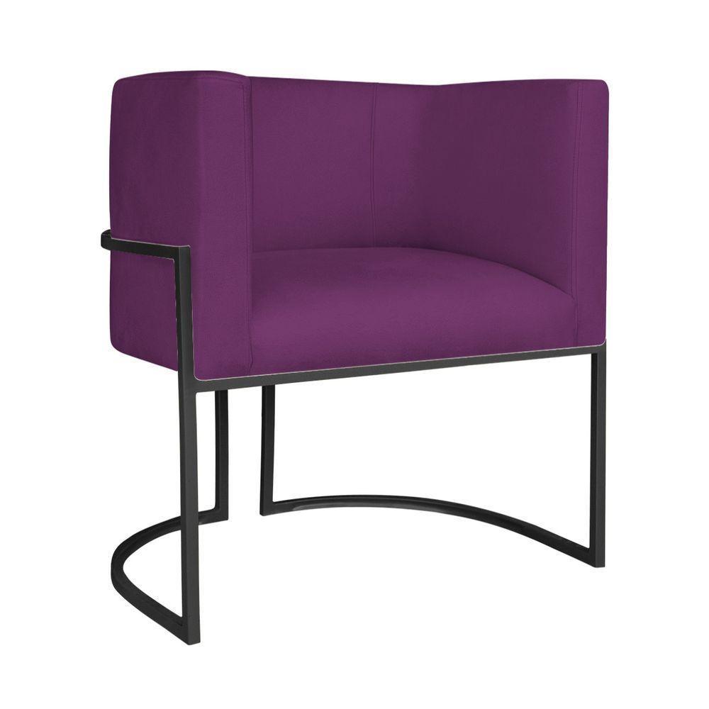 Kit Divã Luna 185cm Lado Esquerdo E 02 Poltronas Base De Ferro Preto Suede Roxo - 2