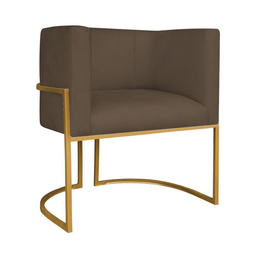 Kit Divã Luna 185cm Lado Esquerdo E 02 Poltronas Base De Ferro Dourado Suede Marrom - 2