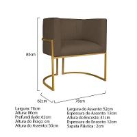 Kit Divã Luna 185cm Lado Esquerdo E 02 Poltronas Base De Ferro Dourado Suede Marrom - 8