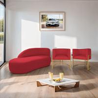 Kit Divã Luna 160cm Lado Esquerdo E 02 Poltronas Base De Ferro Dourado Suede Vermelho - 9