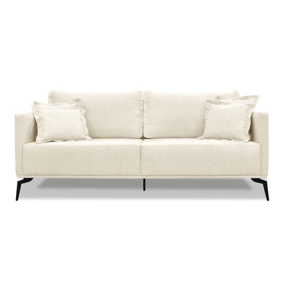 Sofá 3 Lugares Pé De Ferro Preto Rafaela 220 Cm Linho S04 - D'rossi Cor Natural - 1