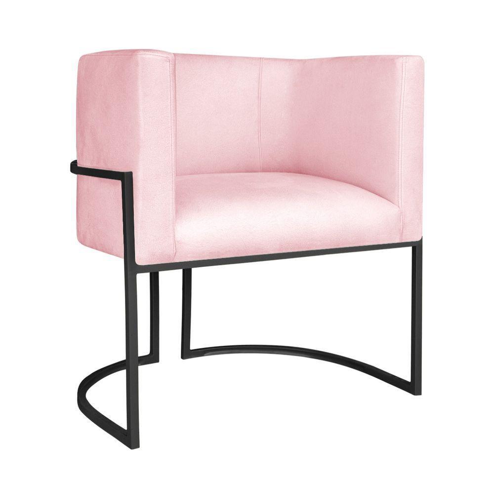 Kit Divã Luna 185cm Lado Esquerdo E 02 Poltronas Base De Ferro Preto Suede Rosa Bebê - 2