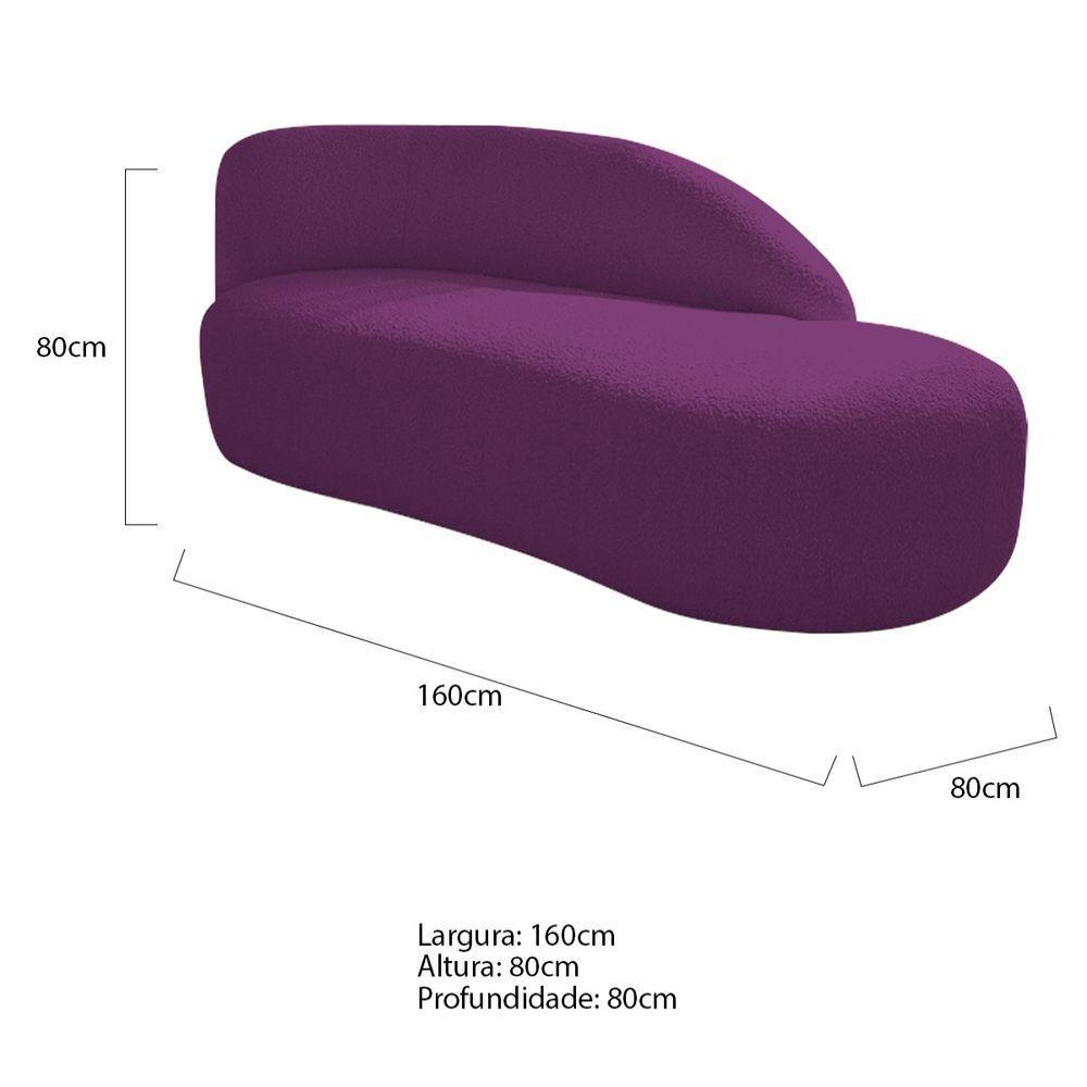 Kit Divã Luna 160cm Lado Direito E 02 Poltronas Base De Ferro Preto Suede Roxo - 8