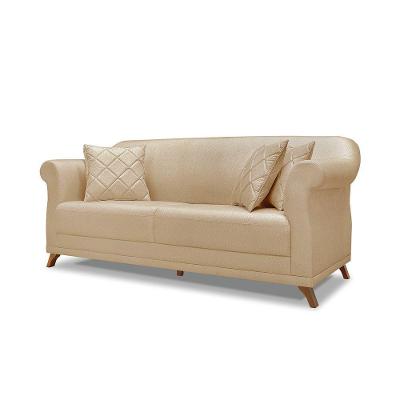 Sofá 2 Lugares Pé De Madeira Julieta 160 Cm Linho S04 - D'rossi Cor Dourado