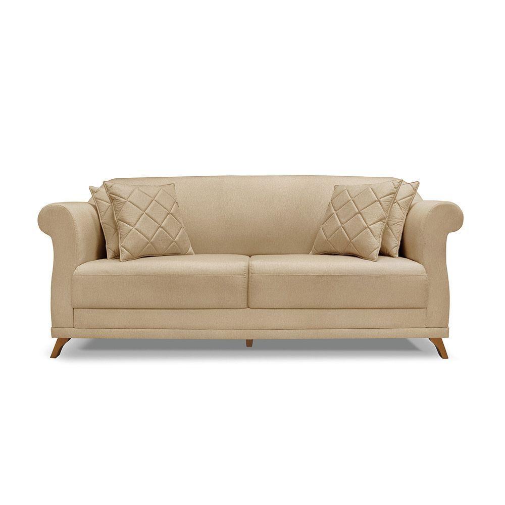 Sofá 3 Lugares Pé De Madeira Julieta 220 Cm Linho S04 - D'rossi Cor Dourado - 3