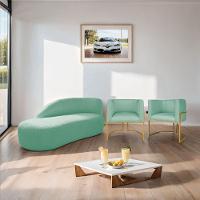 Kit Divã Luna 185cm Lado Esquerdo E 02 Poltronas Base De Ferro Dourado Suede Azul Tiffany - 9