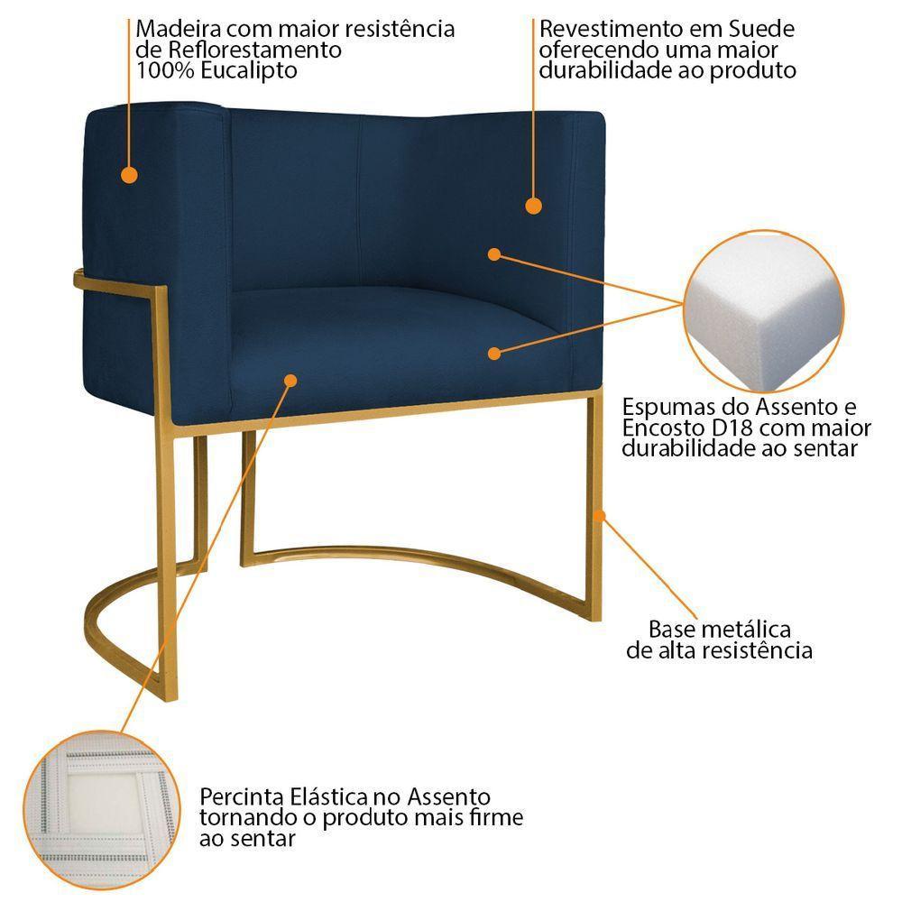 Kit Divã Luna 160cm Lado Direito E 01 Poltrona Base De Ferro Dourada Suede Azul Marinho - 5