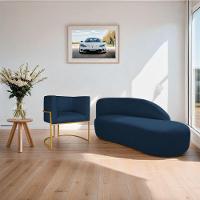 Kit Divã Luna 160cm Lado Direito E 01 Poltrona Base De Ferro Dourada Suede Azul Marinho - 9