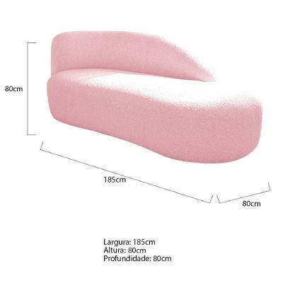 Kit Divã Luna 185cm Lado Direito E 02 Poltronas Base De Ferro Preto Suede Rosa Bebê