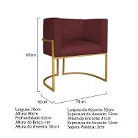 Kit Divã Luna 160cm Lado Esquerdo E 02 Poltronas Base De Ferro Dourado Suede Bordô - 10