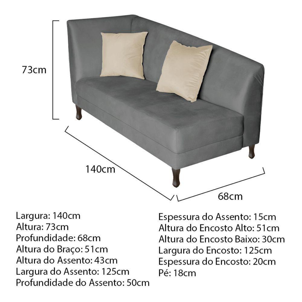Recamier Heitor 140cm Com Almofada Lado Direito Sintético Cor Cinza-bege - 6