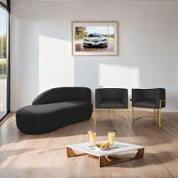 Kit Divã Luna 160cm Lado Esquerdo E 02 Poltronas Base De Ferro Dourado Suede Preto - 9