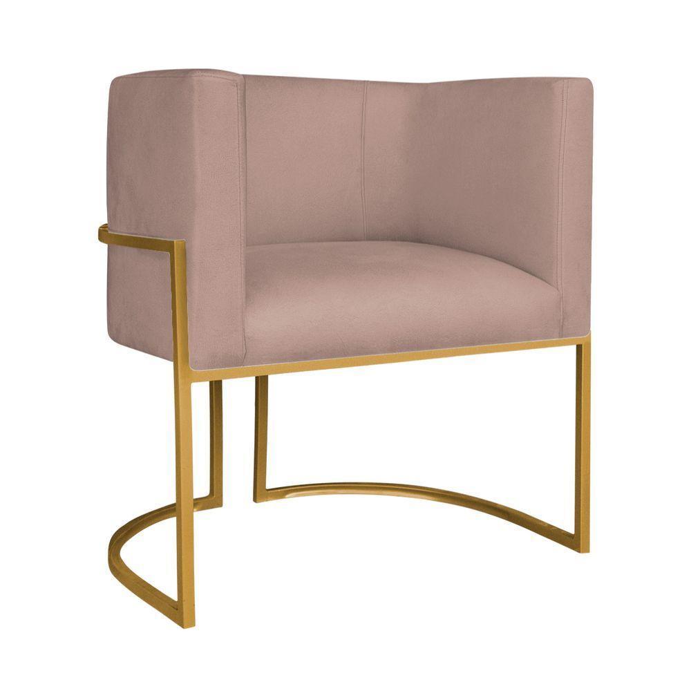 Kit Divã Luna 160cm Lado Esquerdo E 02 Poltronas Base De Ferro Dourado Linho Rosê - 2