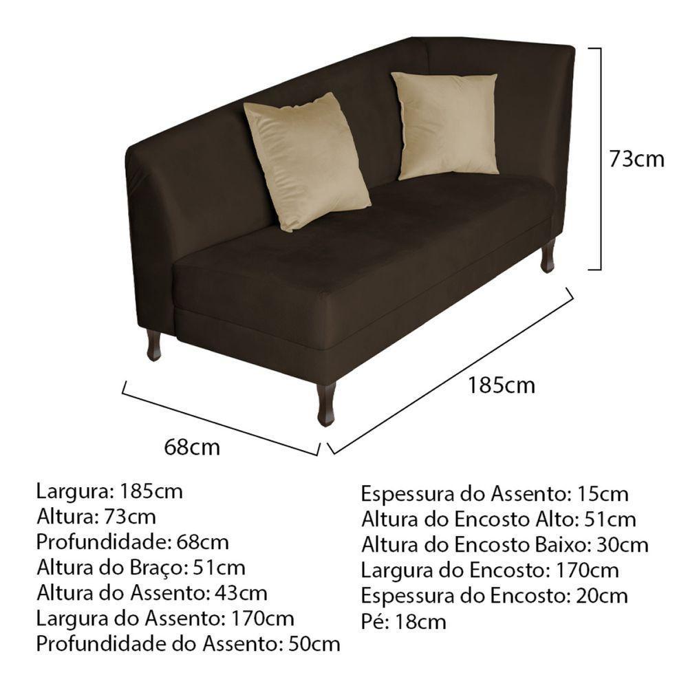 Recamier Heitor 185cm Com Almofada Lado Esquerdo Sintético Cor Marrom-bege - 6
