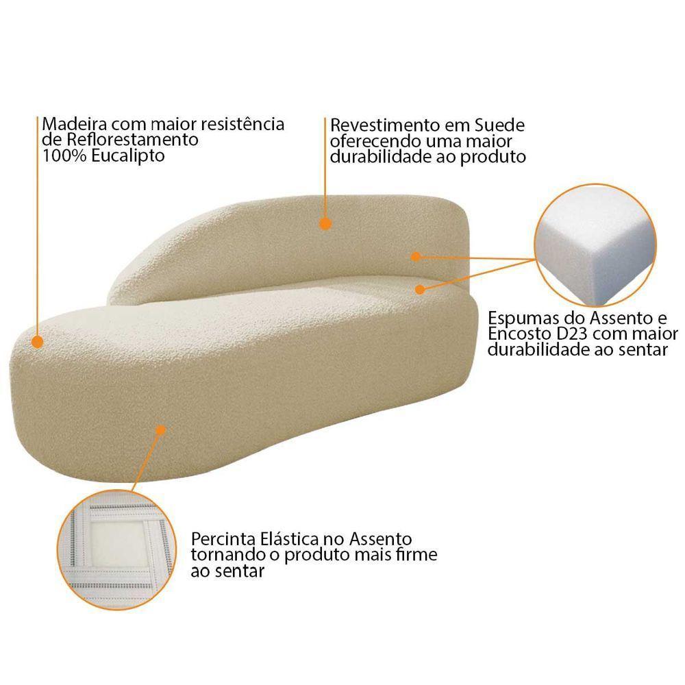 Kit Divã Luna 160cm Lado Esquerdo E 02 Poltronas Base De Ferro Preto Suede Bege - 6