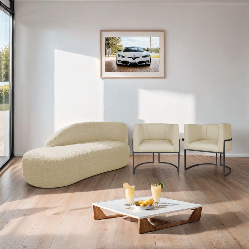 Kit Divã Luna 160cm Lado Esquerdo E 02 Poltronas Base De Ferro Preto Suede Bege - 8