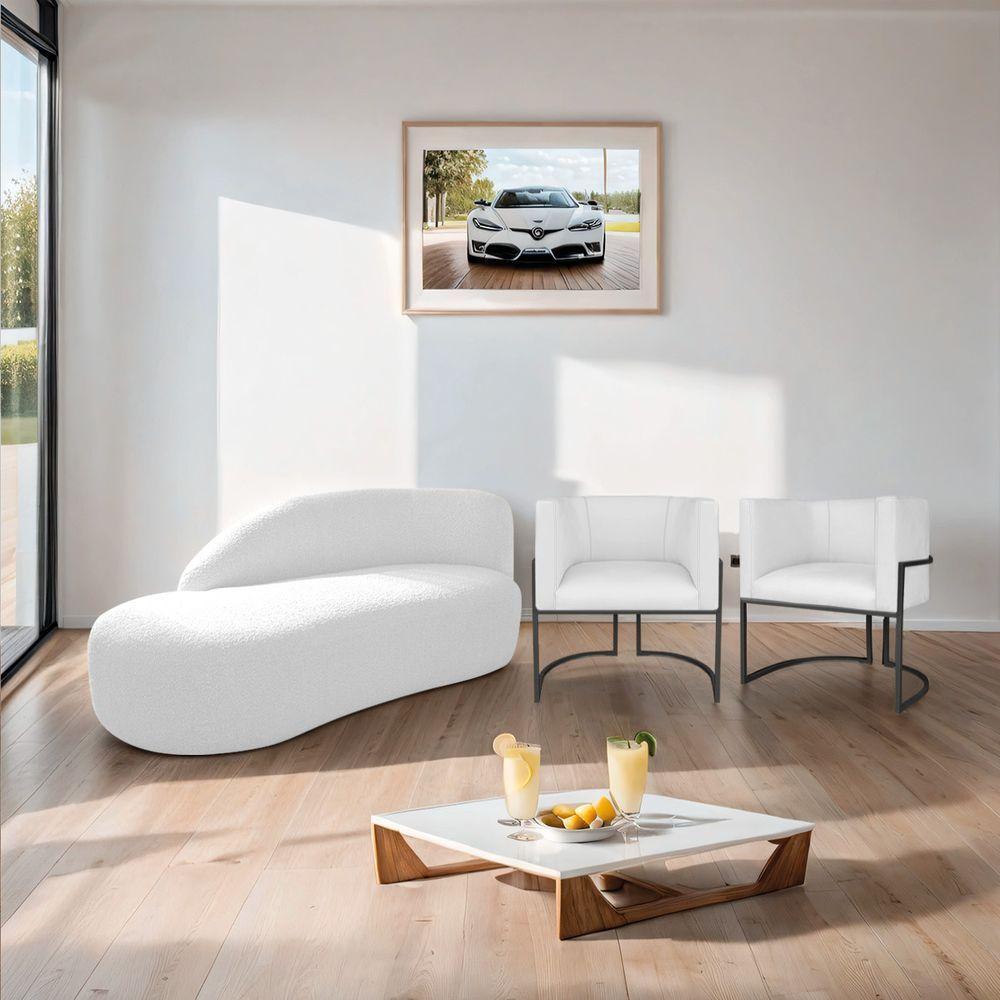 Kit Divã Luna 185cm Lado Esquerdo E 02 Poltronas Base De Ferro Preto Suede Branco - 8