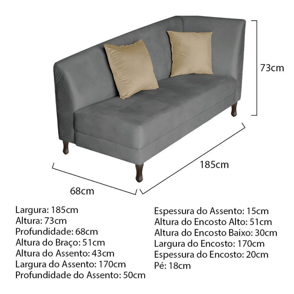 Recamier Heitor 185cm Com Almofada Lado Esquerdo Sintético Cor Cinza/bege - 6