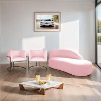 Kit Divã Luna 160cm Lado Direito E 02 Poltronas Base De Ferro Preto Suede Rosa Bebê - 1