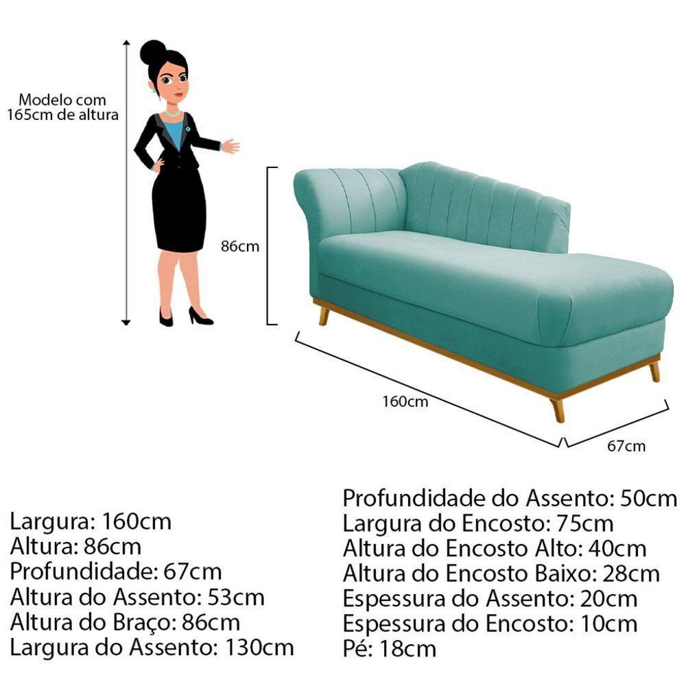 Diva Recamier Vanessa 160cm Lado Direito Suede Cor Azul Tiffany - 7