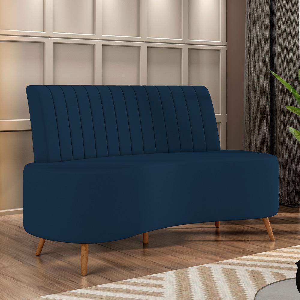 Sofá Chaise Living 2 Lugares 135cm Para Sala Cayman K01 Veludo Azul Marinho - 6