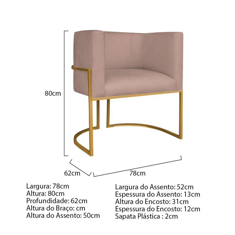 Kit Divã Luna 185cm Lado Esquerdo E 02 Poltronas Base De Ferro Dourado Linho Rosê - 2