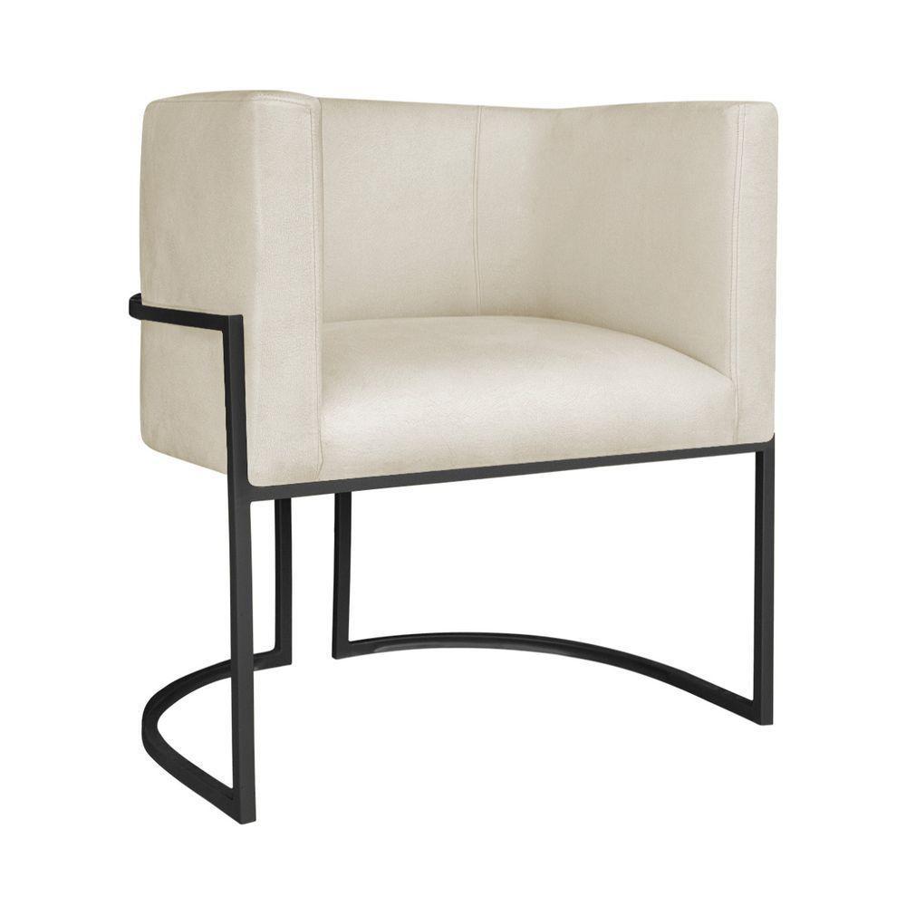 Kit Divã Luna 185cm Lado Direito E 02 Poltronas Base De Ferro Preto Linho Bege - 2